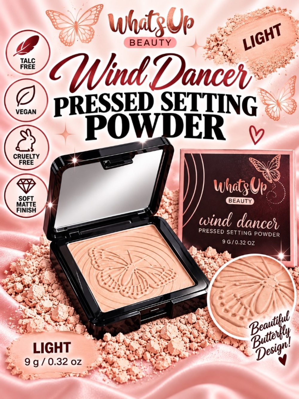 What’s Up Beauty Wind Dancer Pressed Setting Powder Light 9g NIB